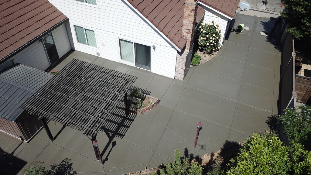 Aerial view of residential patio and driveway